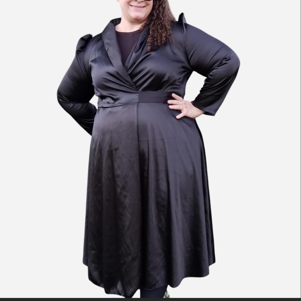 Elegant Black Satin Wrap Dress